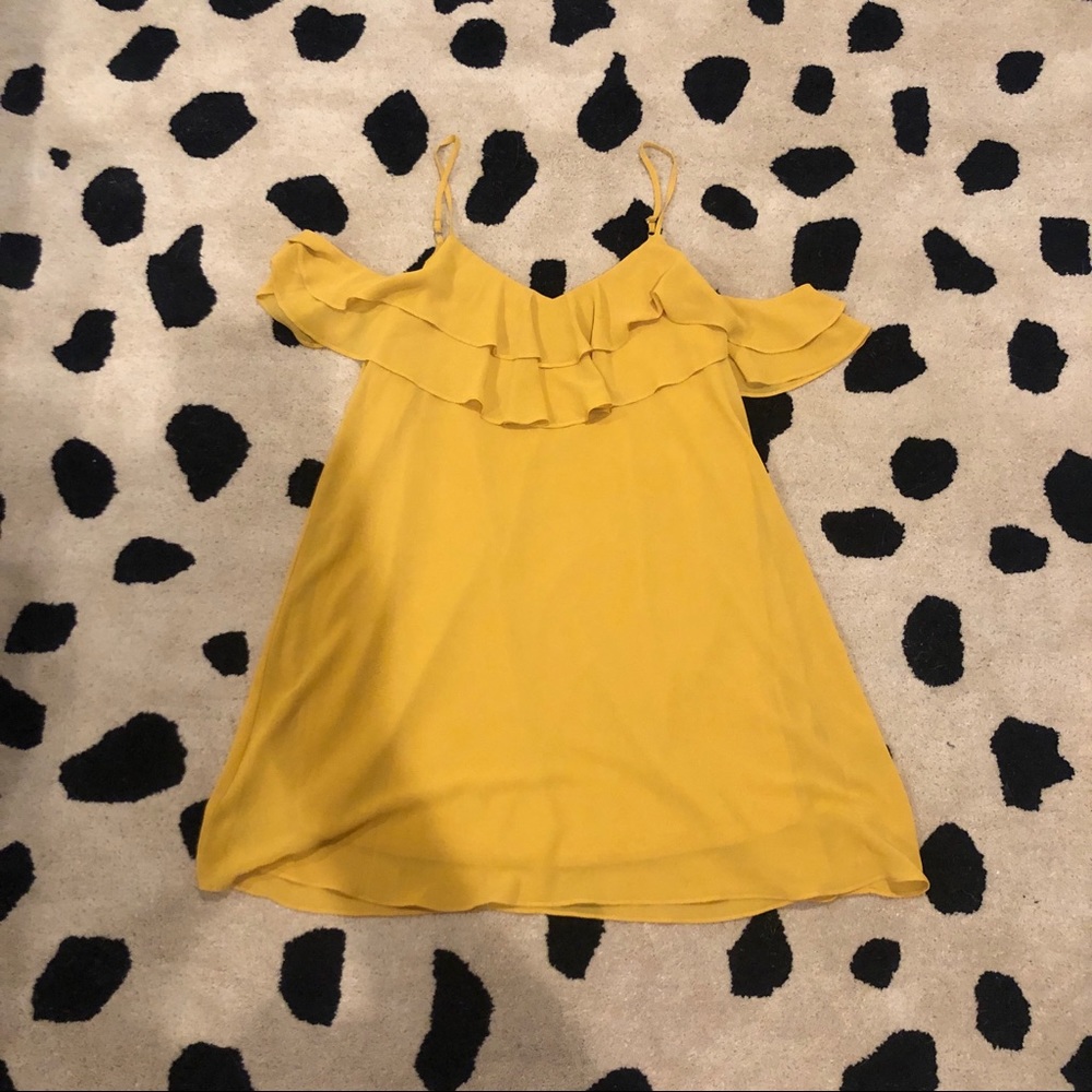 Lulus Mustard Cold Shoulder Dress